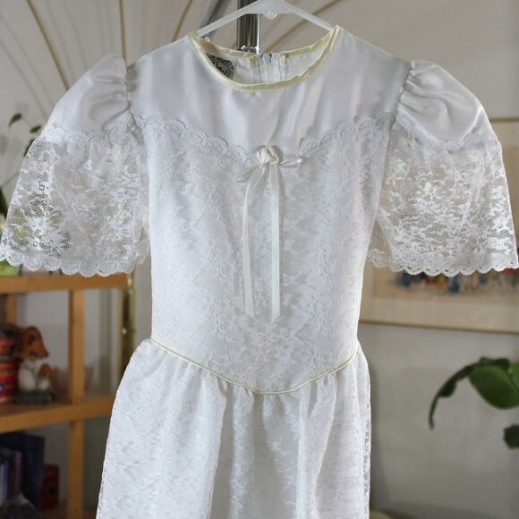 Vintage Le Mij Girls White Lace Dress | Size 7 | First Communion/Flower Girl - Picture 3 of 6